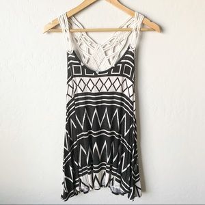 Aztec Print Tank Top with Crochet Straps